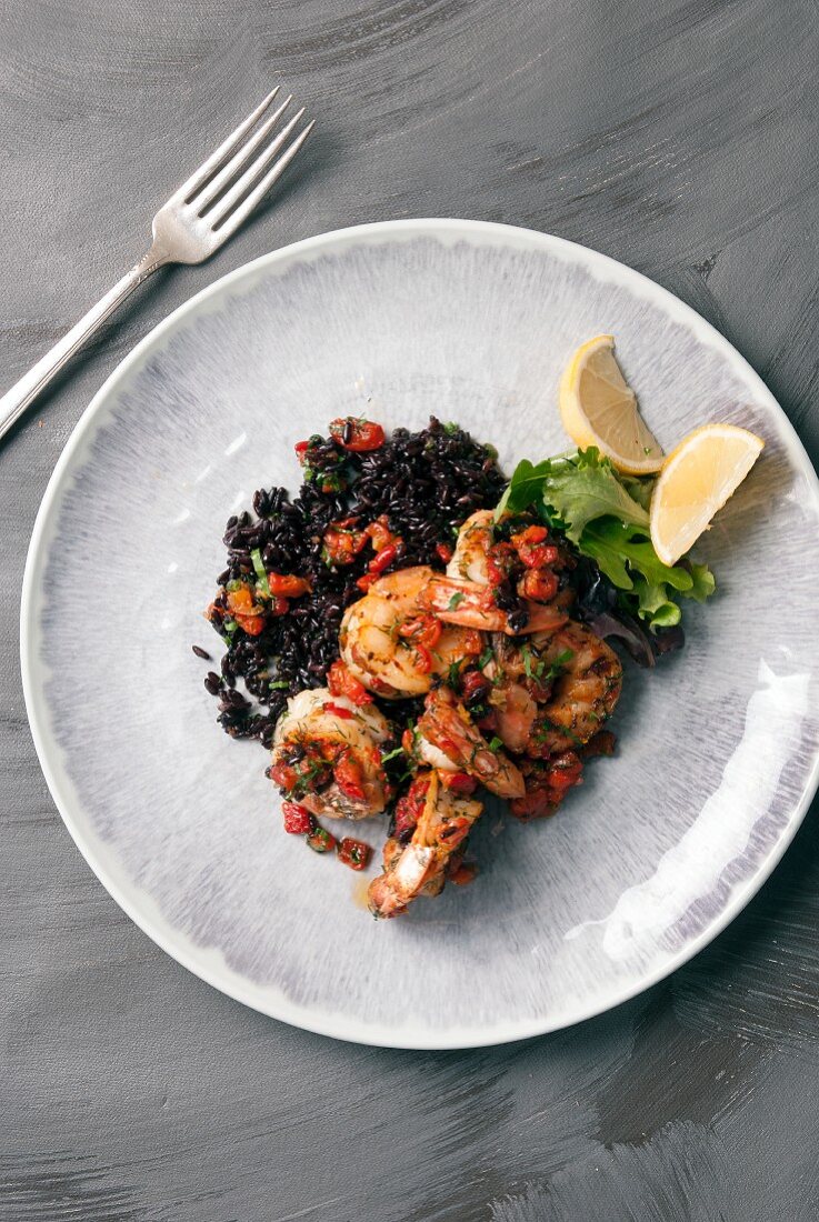 Grilled prawns on a bed of wild rice