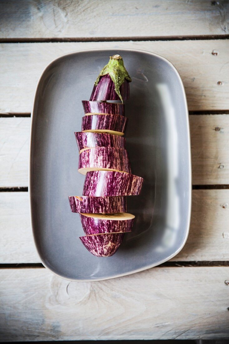 A Stack of Sliced Eggplant