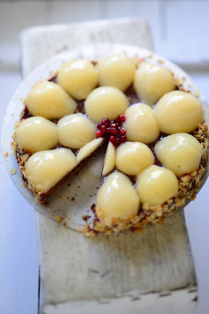 Pear cake with chopped nuts