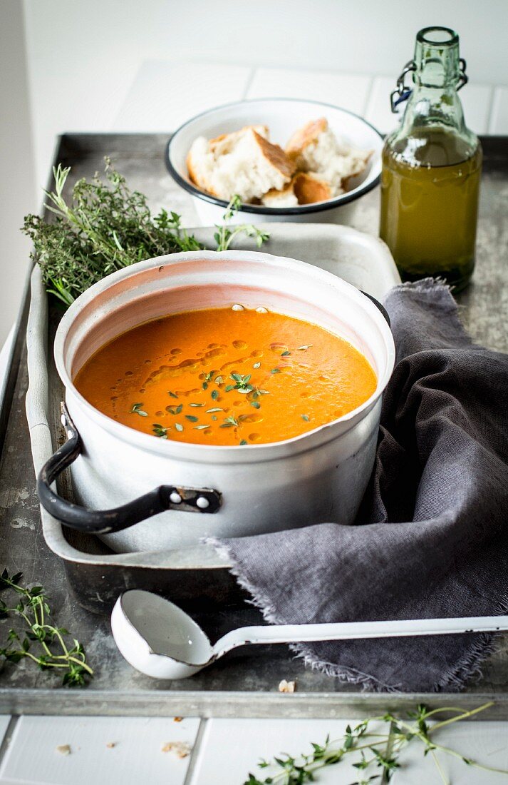 Tomato soup with thyme and rosemary