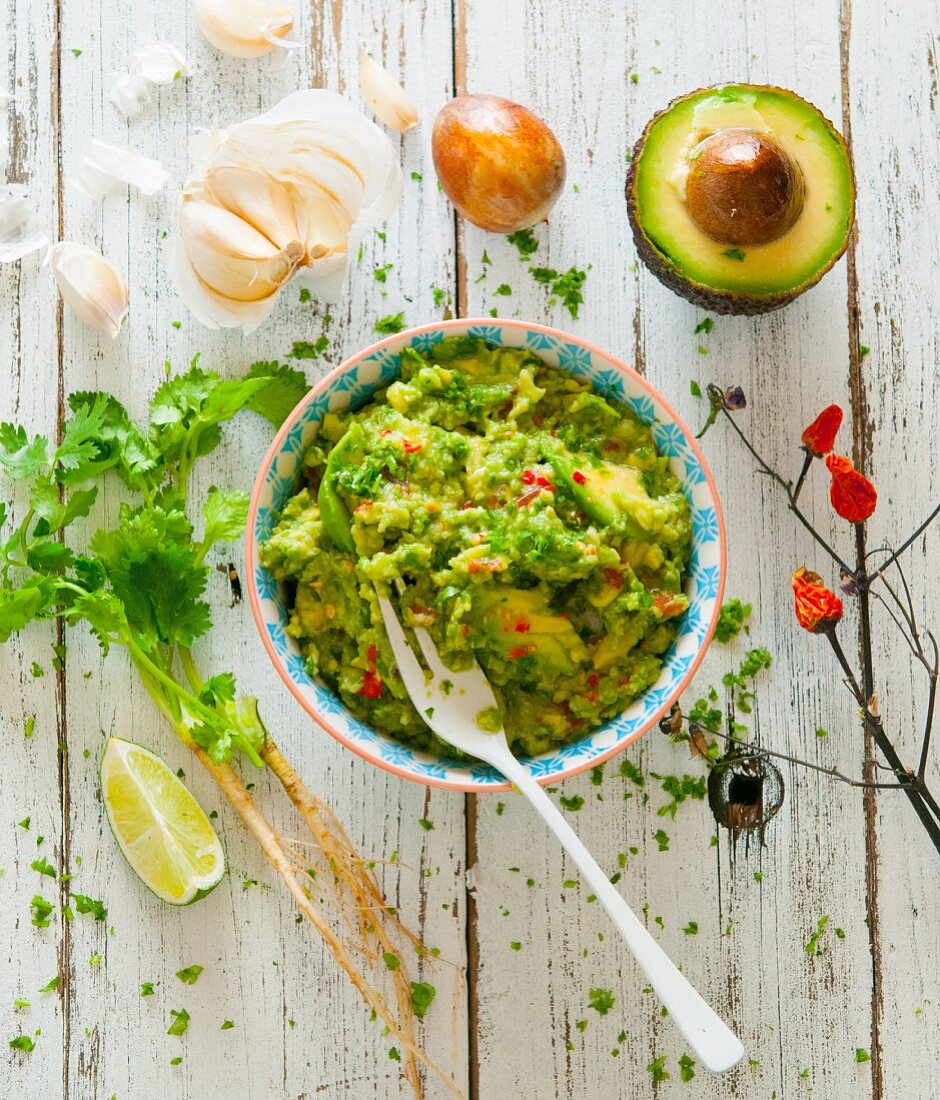 Guacamole with ingredients
