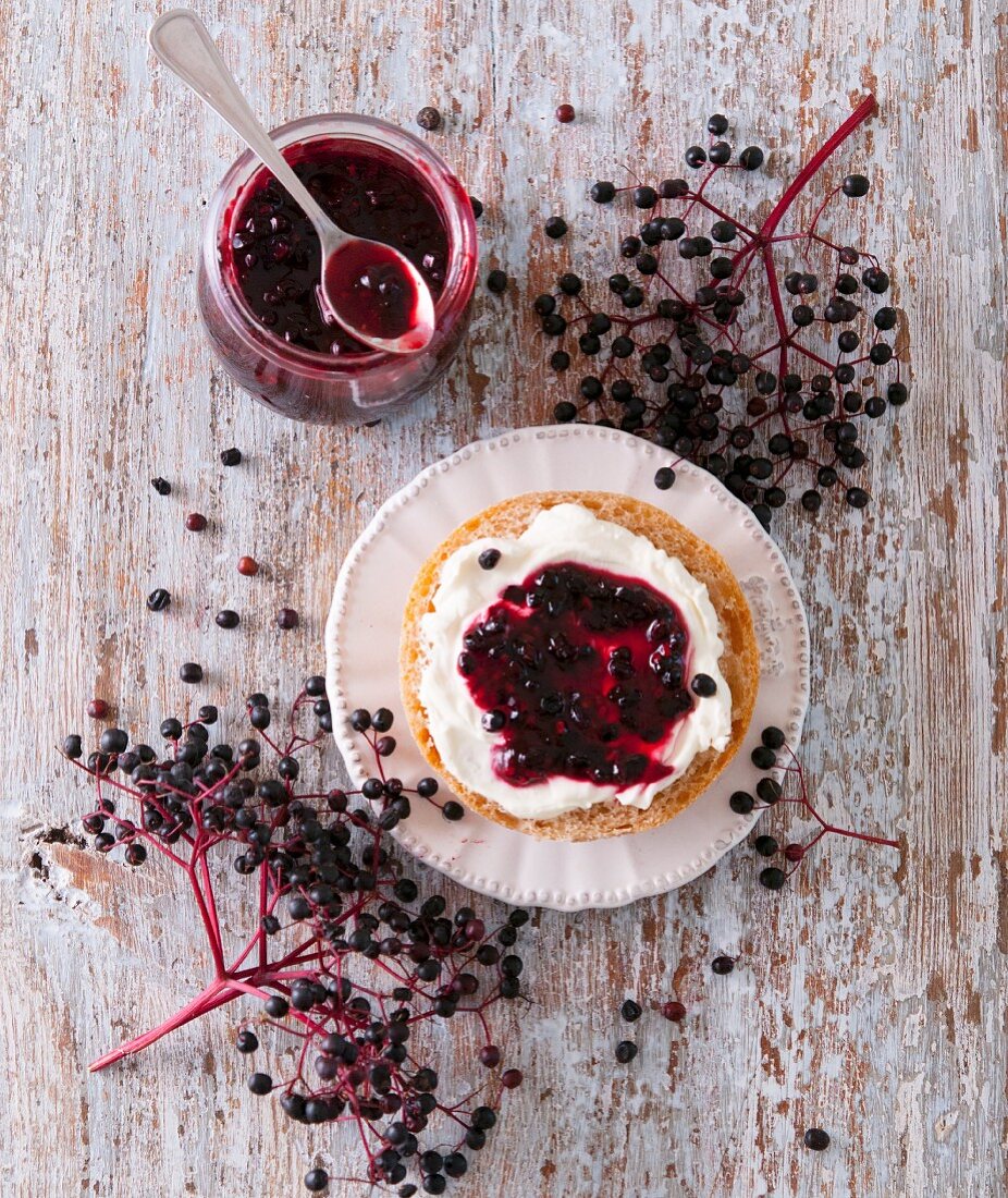 Elderberry jam on crème fraiche buns