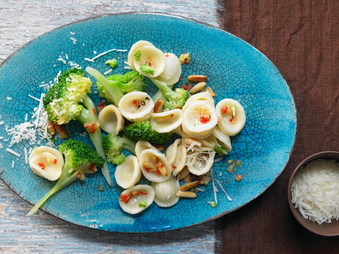 Orecchiette with broccoli, chilli and pine nuts