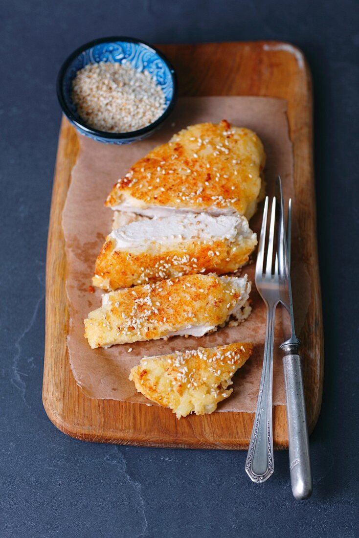 Chicken breast coated in couscous
