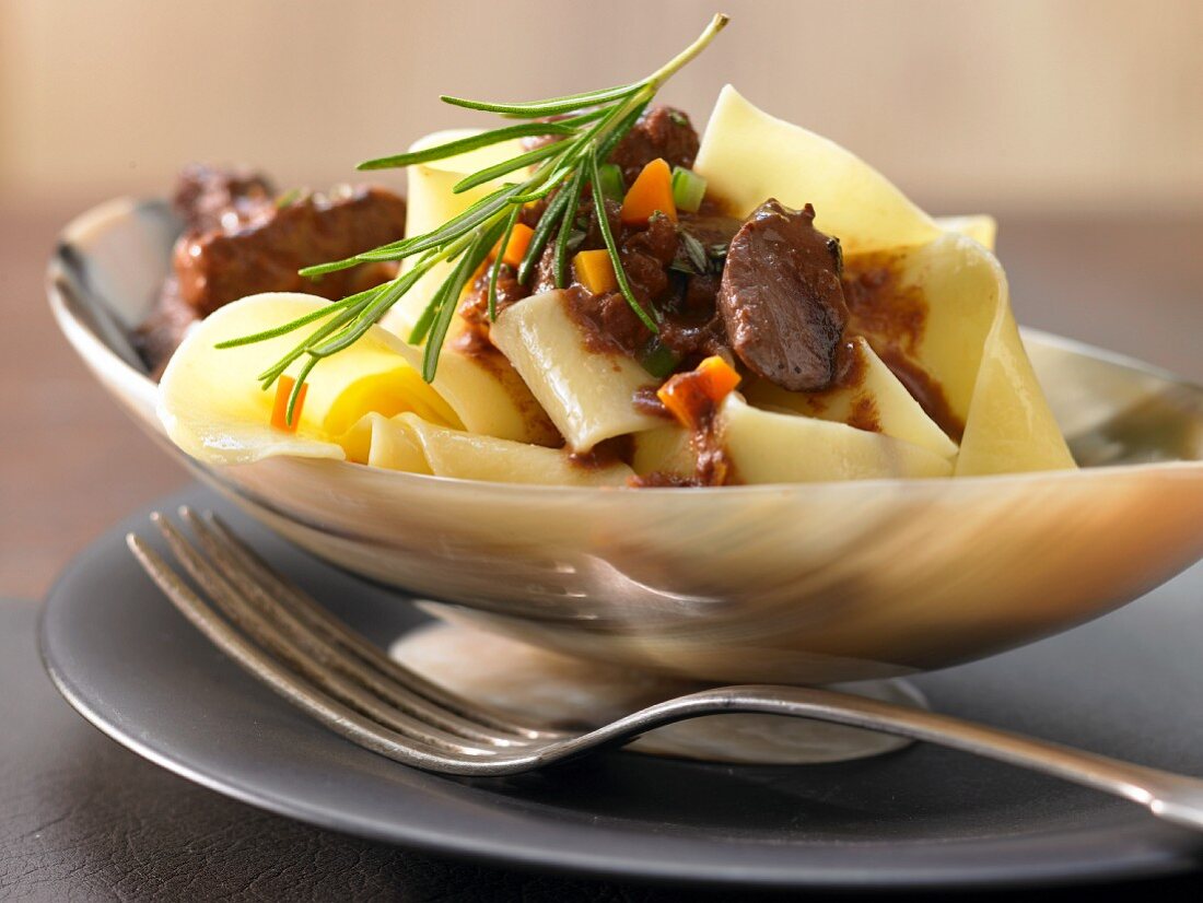 Pappardelle with venison ragout and vegetables
