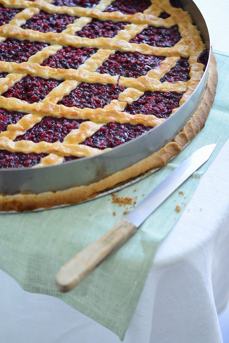 Cranberry pie with a pastry lattice