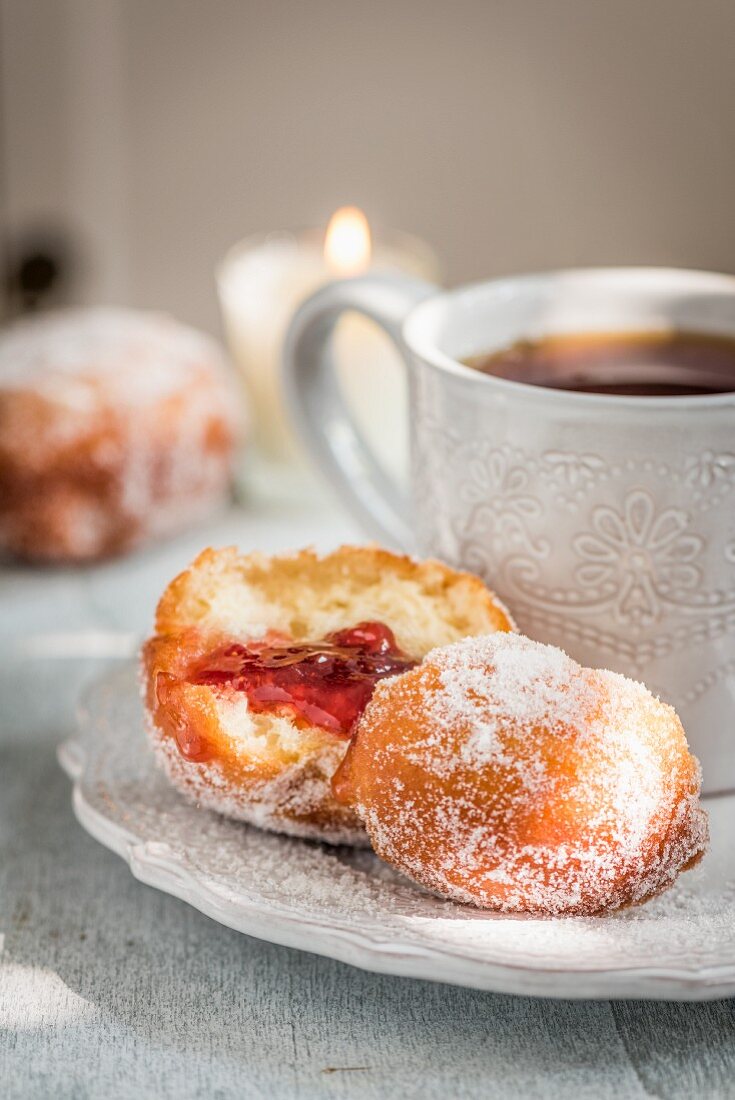 Donuts with a cinnamon and jam filling