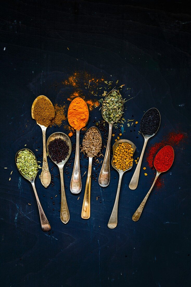 Indian Spices in Spoons