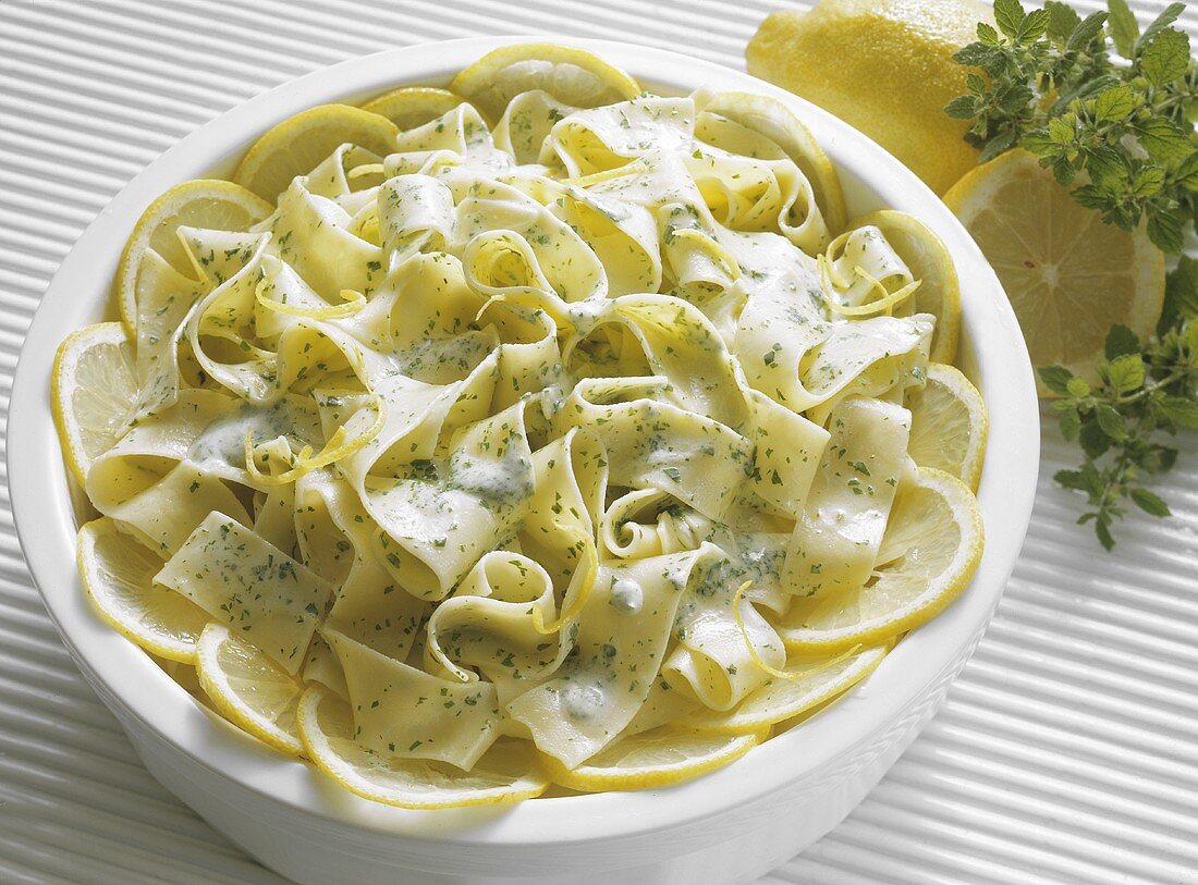 Ribbon noodles with lemon and herb sauce