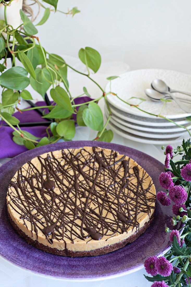 Schokoladenkuchen mit Erdnussschicht