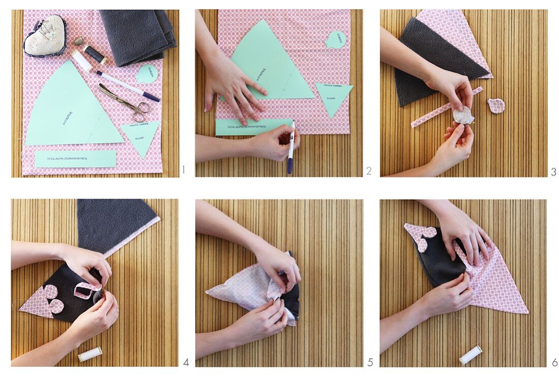 Instructions for making mouse-shaped dusters hand-sewn from fleece and cotton fabrics