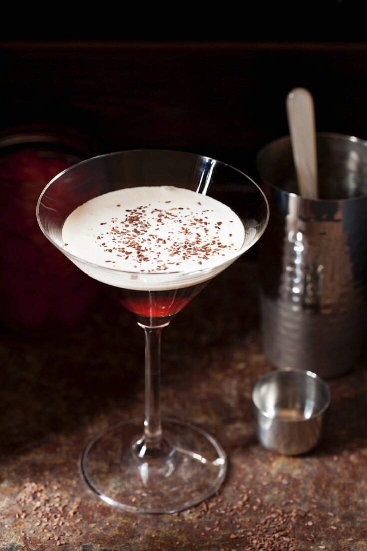 Bourbon Black Forest Martini Cocktail with cream float