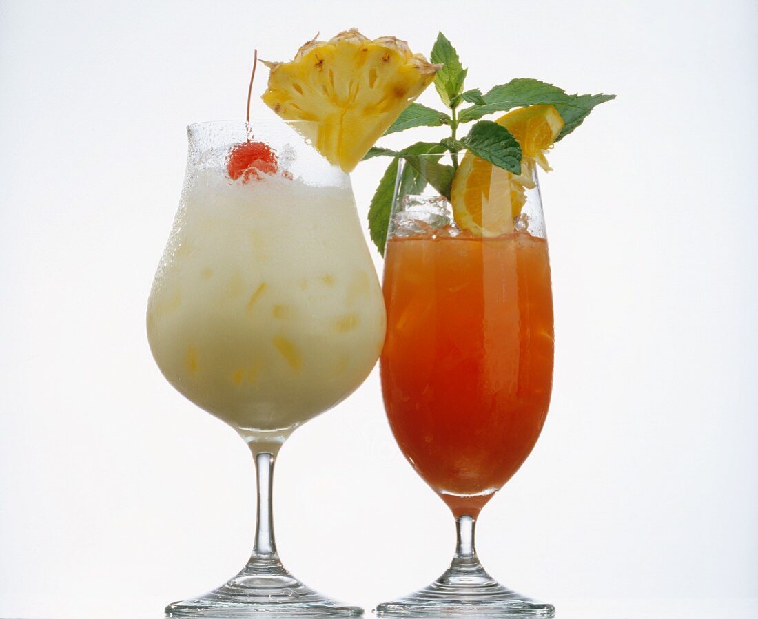 Two Caribbean drinks: Pina Colada and Planter's Punch