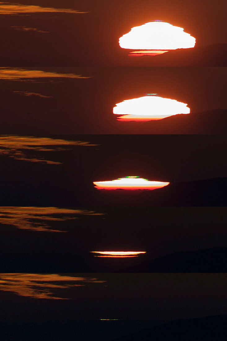 Blue and green flashes at sunset, montage sequence