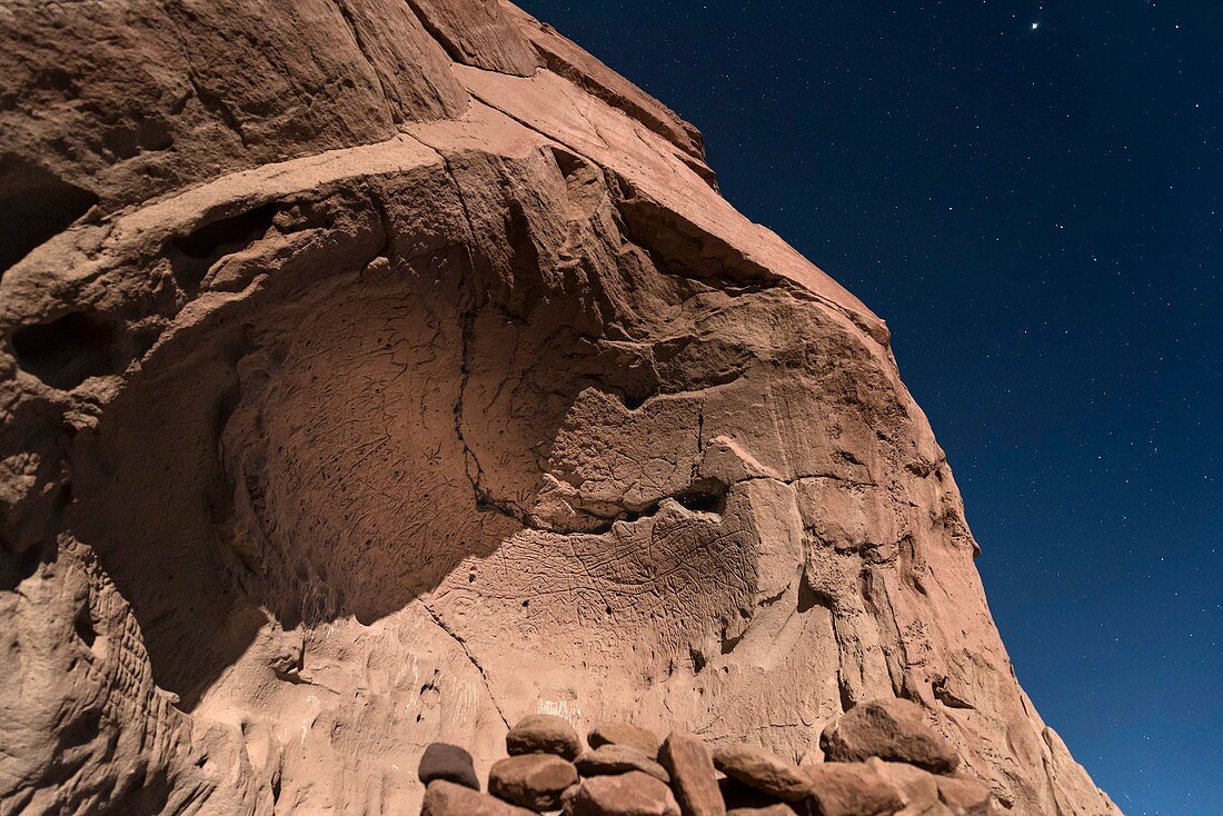 Atacama rock art in moonlight