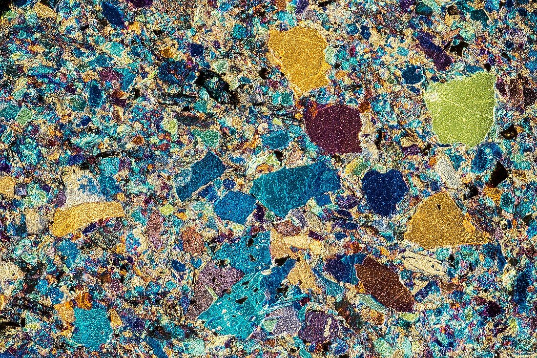 Polarised LM of thin section of greywacke