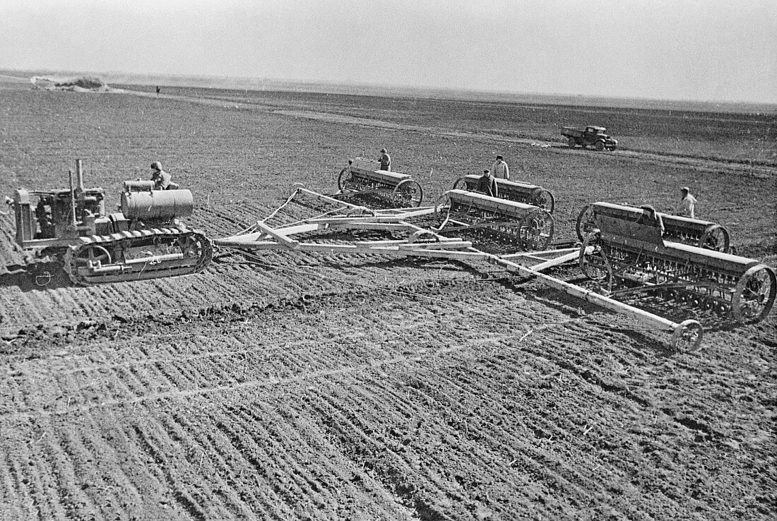 Sowing crops on a collective farm, Ukraine, 1930s