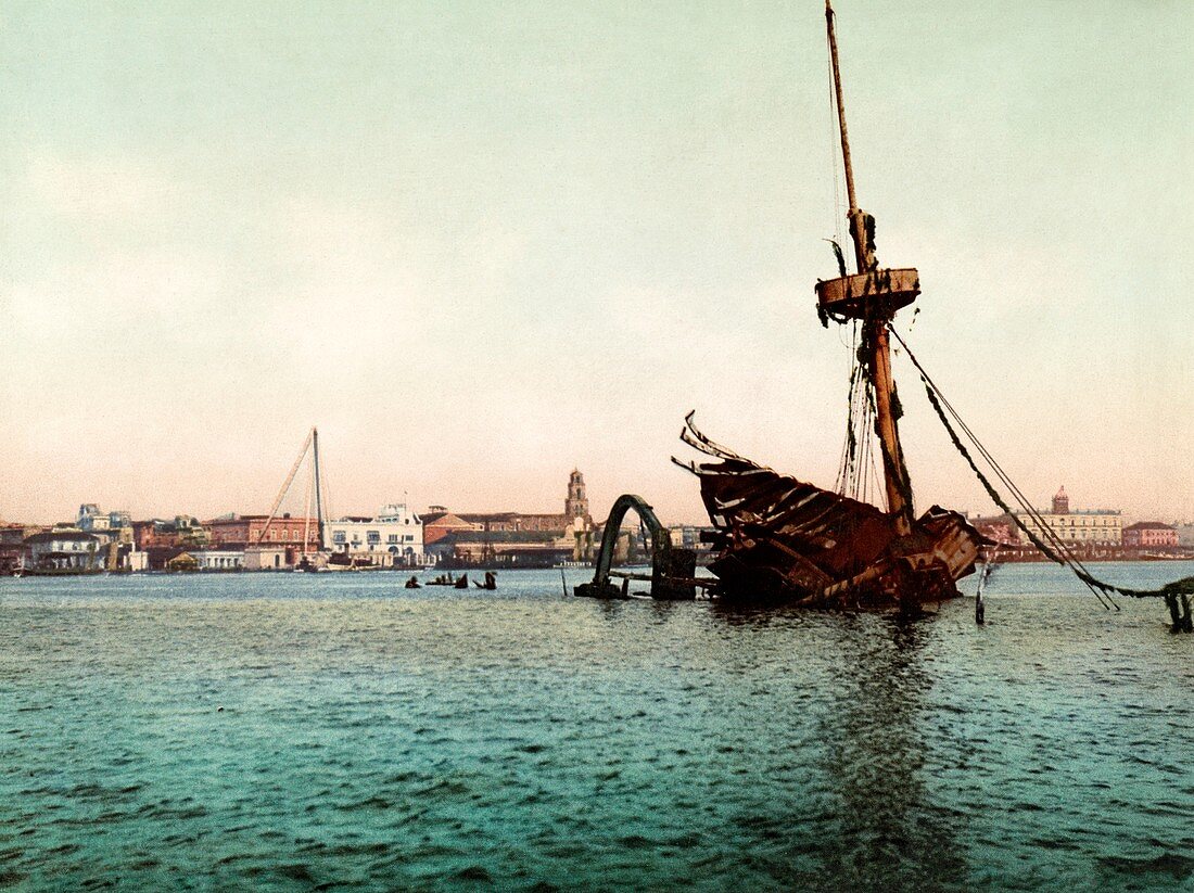 Wreck of USS Maine in Havana, circa 1900