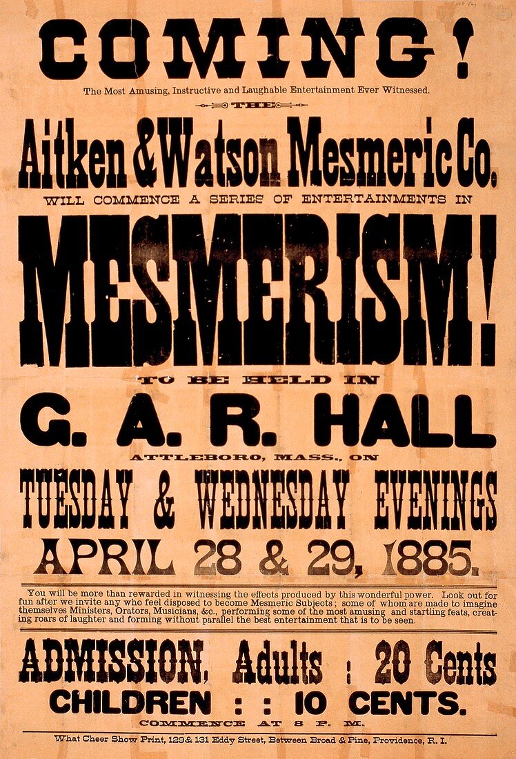 Mesmerism show poster, 1885