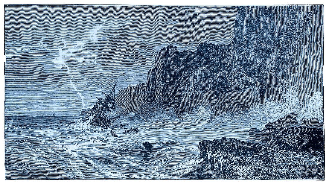 Storm at sea and shipwreck