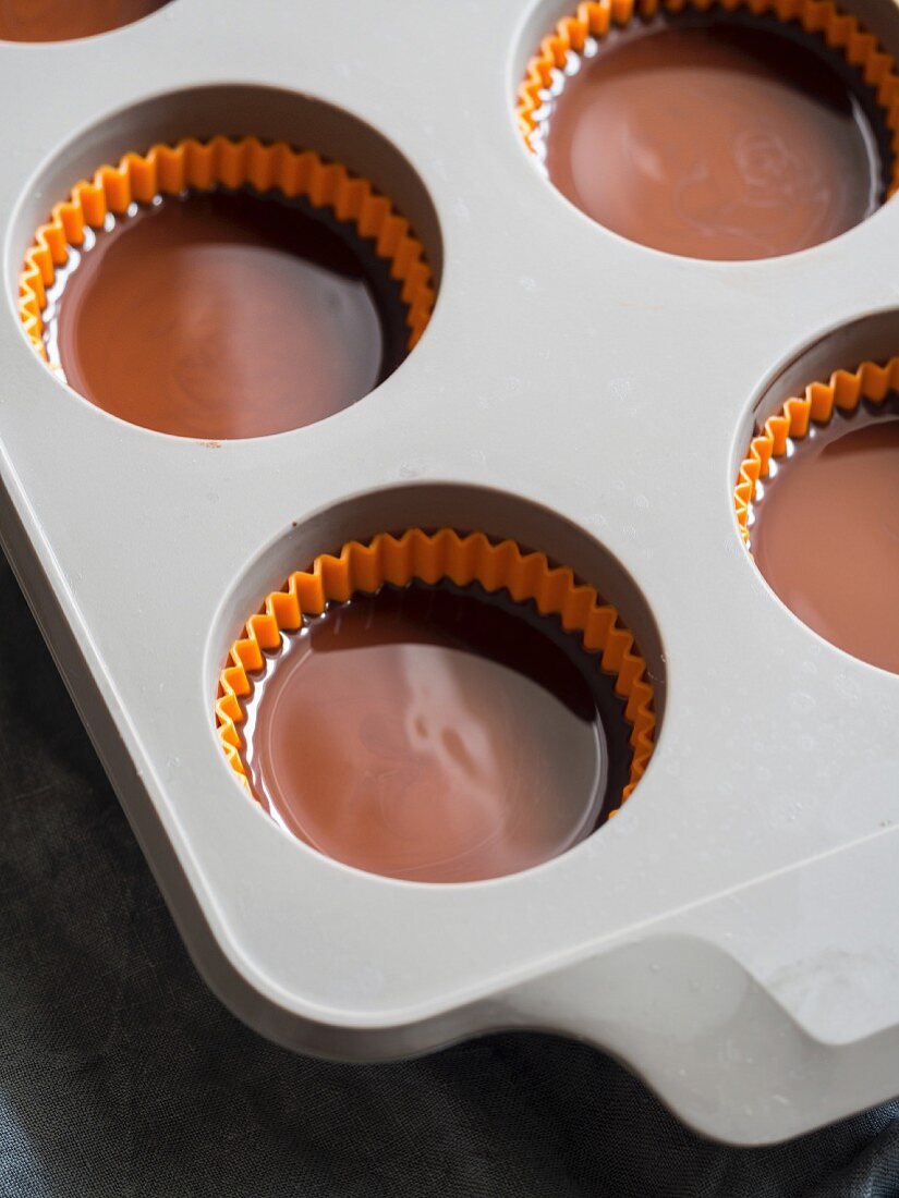 Making of chocolate peanut butter cups