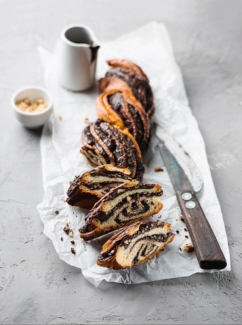 Bread plait with chocolate filling