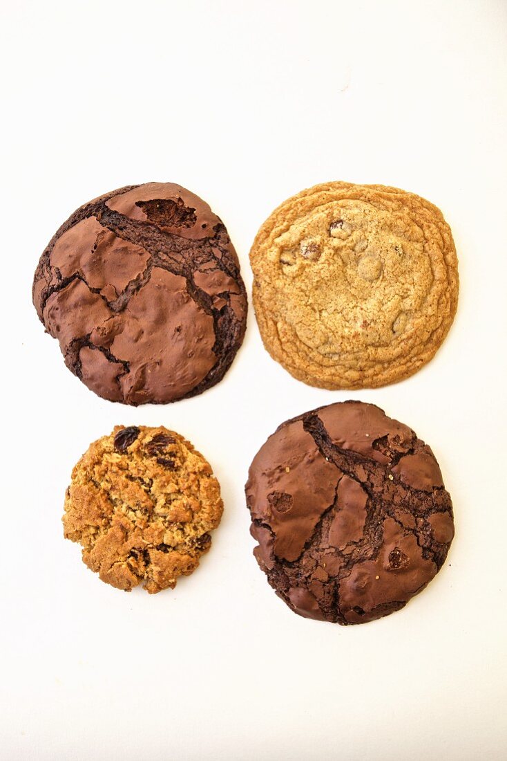 Chocolat Cookies, Haferflocken-Cookies und Kleieplätzchen mit Rosinen
