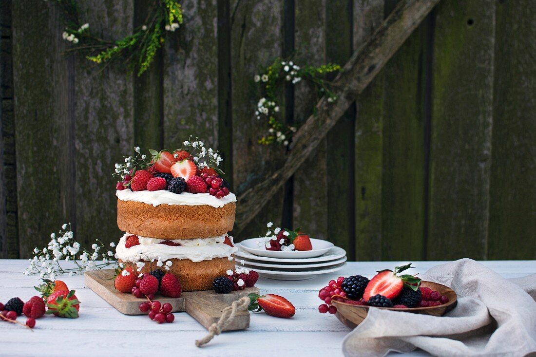 Midsummer Layer Cake with Whipped Cream and Berries