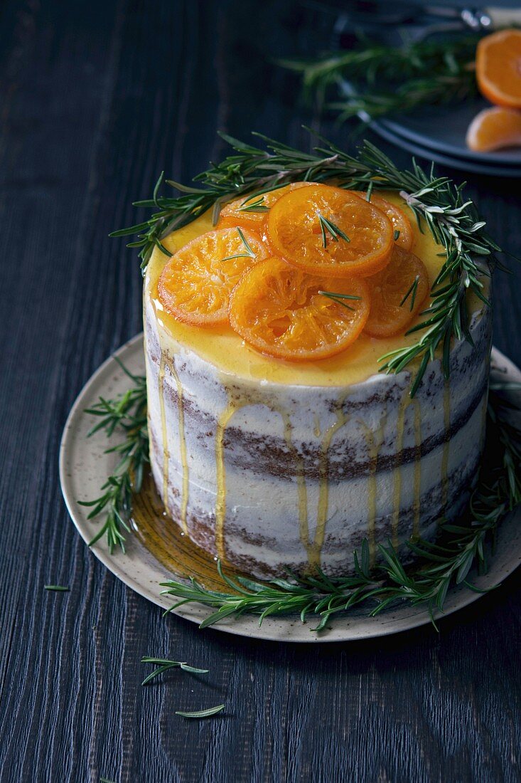 Orange Caramel Rosemary Layer Cake
