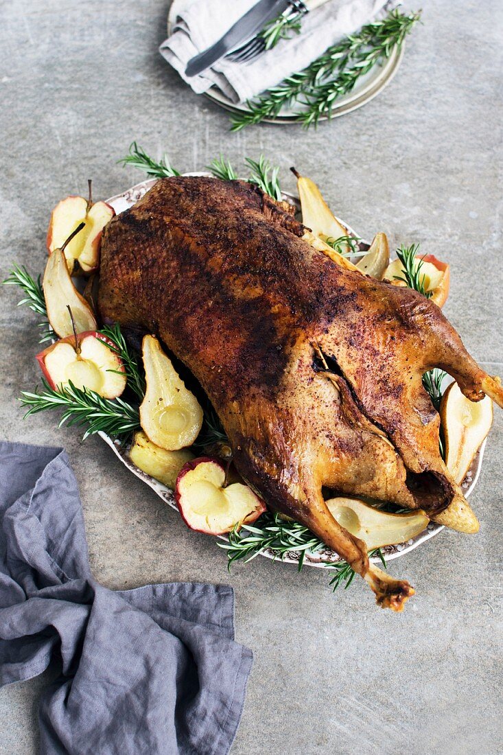 Roasted Goose with Apples and Pears