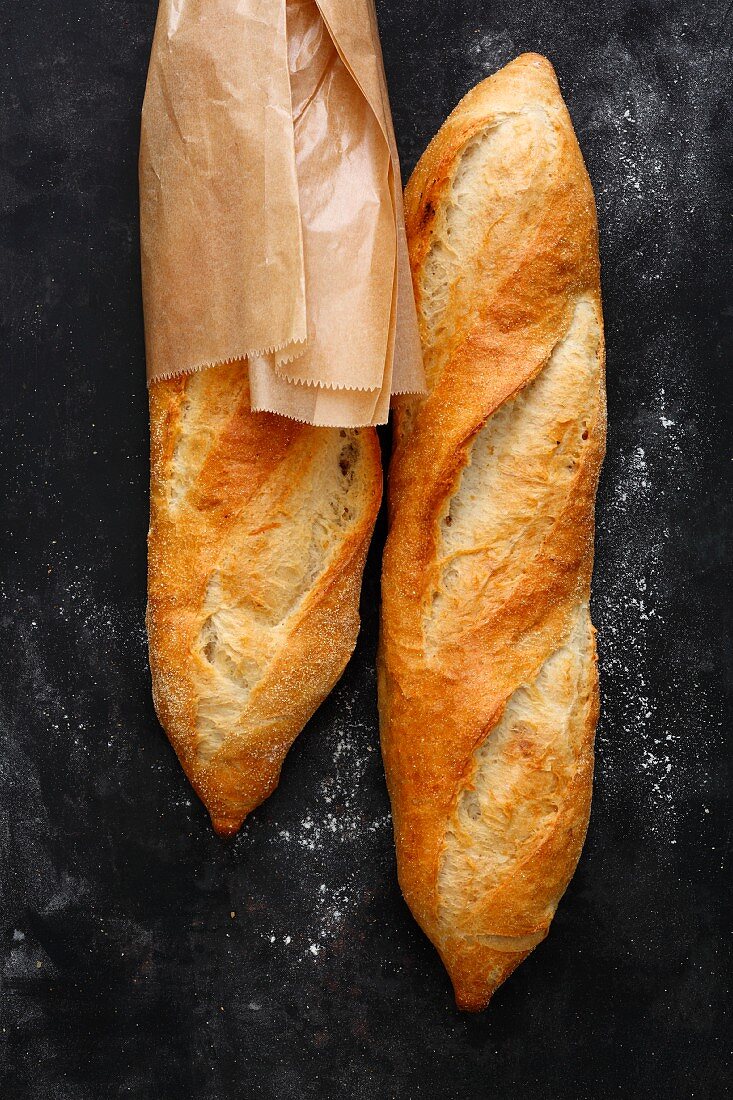 Crusty rustic-style baguettes with quark