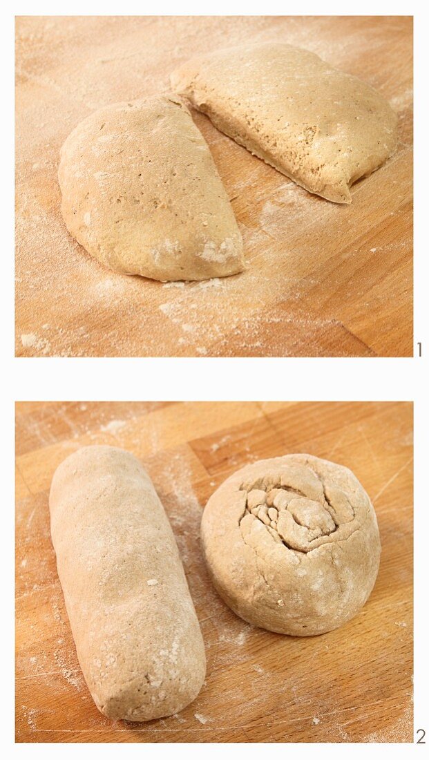 Twice-baked sourdough bread being shaped