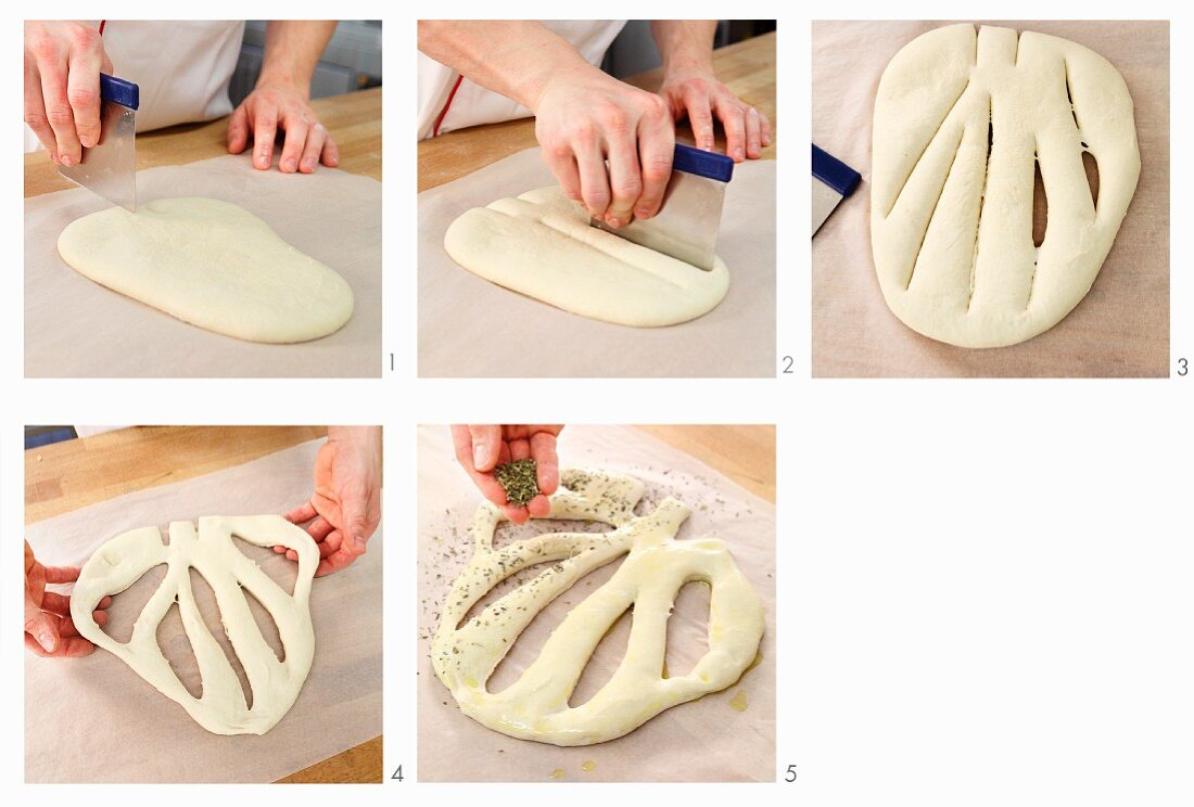 Fougasse (French flat bread) being made