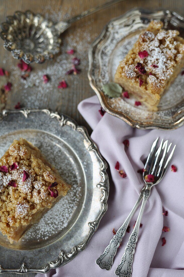 Two pieces of apple strudel cake