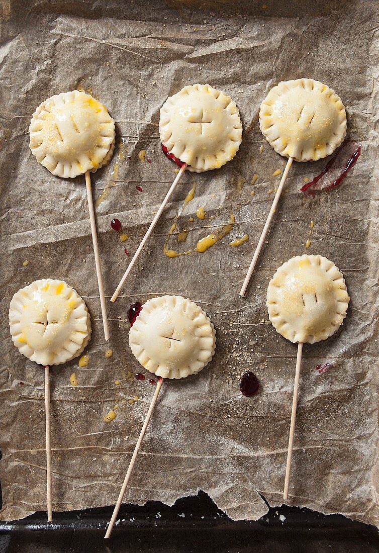 Unbaked Cherry Pie Pops (small cherry pies on the stick)