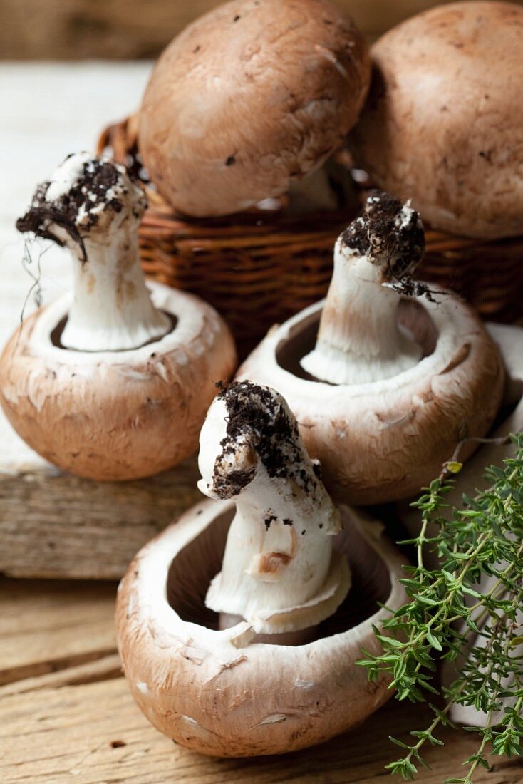 Brown mushrooms and thyme