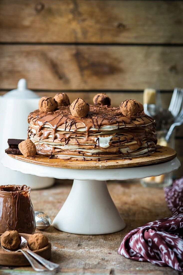 Crepe cake with nutella and sour cream