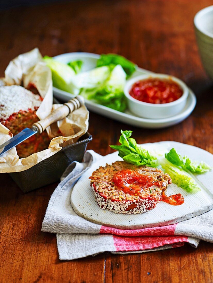 Meatloaf with oats, sesame and tomato sauce