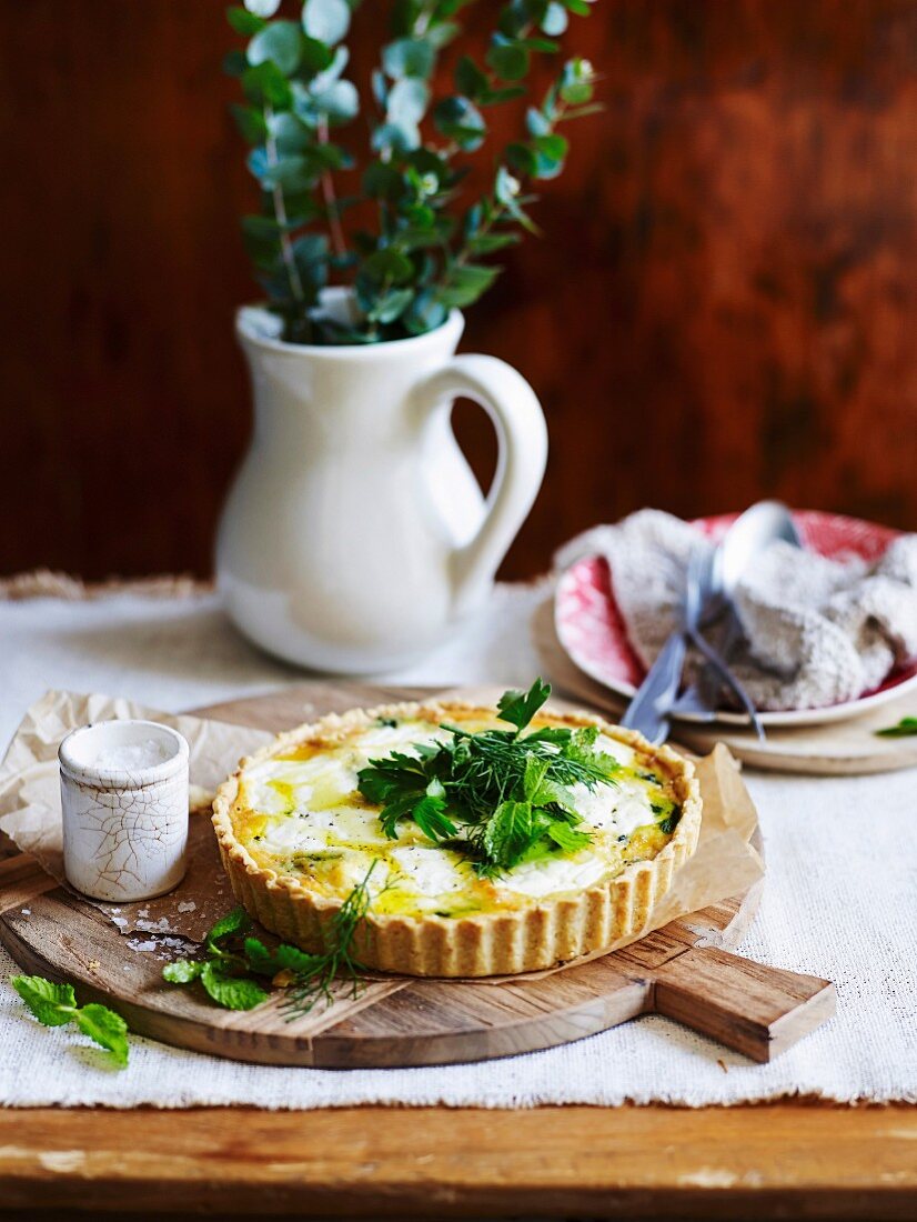 Spinattarte mit Haferflocken und Ricotta