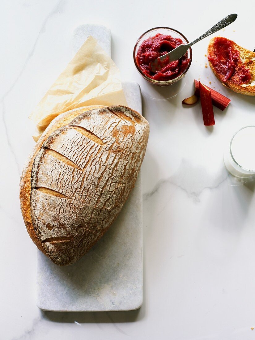 Country bread with rhubarb jam