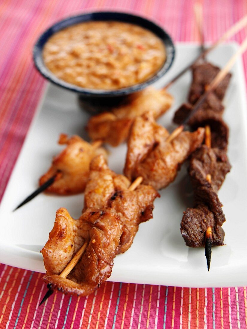 Sate beef chicken and pork