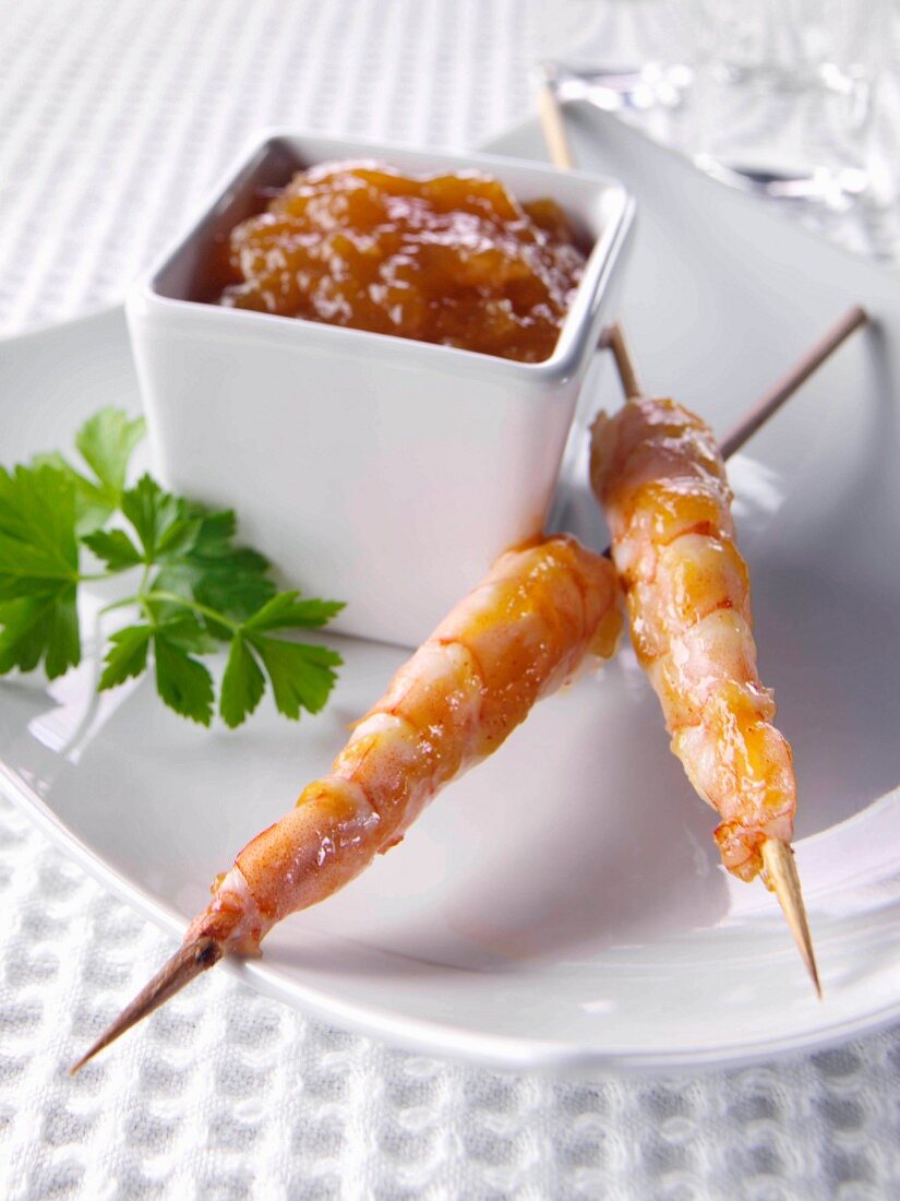 Mango glazed shrimp canapes