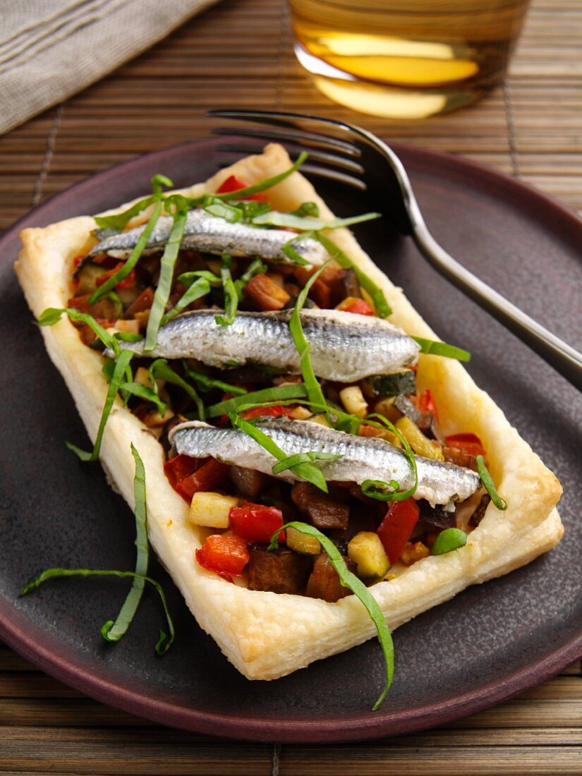 Boquerone and ratatouille tartlet