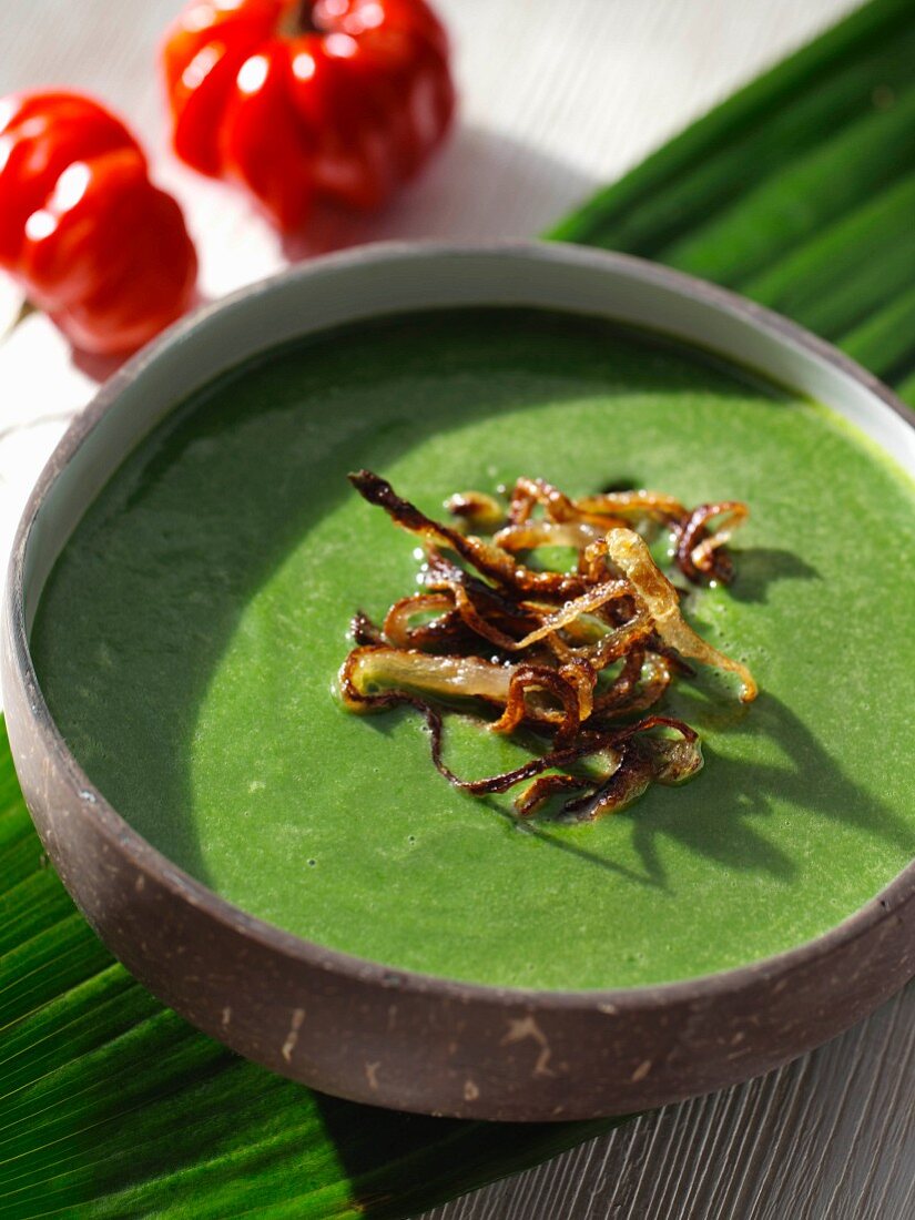 A bowl of callaloo soup editorial food