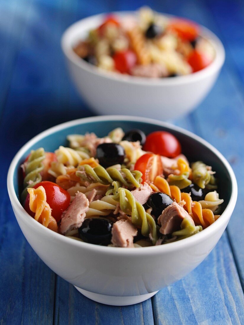 Two bowls of Tuna Fusilli salad