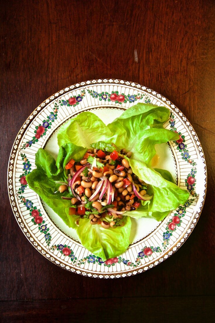 Texas Caviar salad, with black-eyed peas, cilantro, olive oil, red wine vinegar, red bell peppers and red onion, Texas, USA