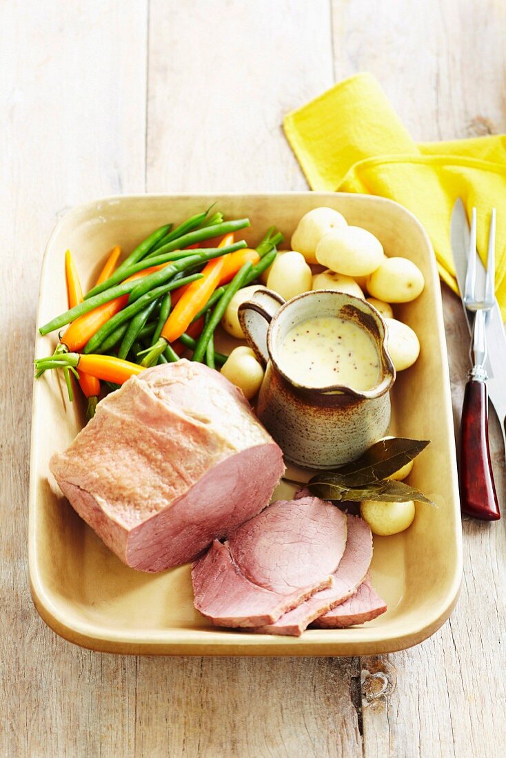 Corned beef with mustard sauce