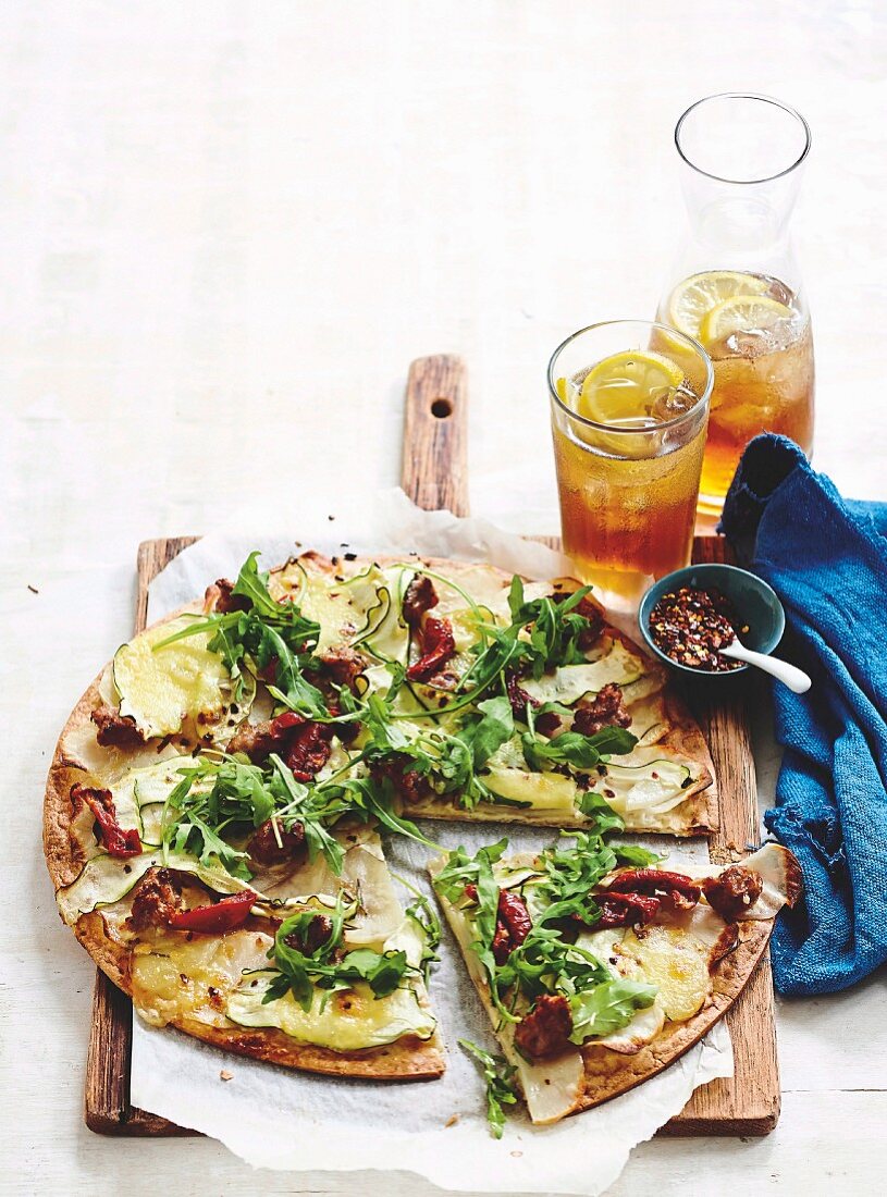 Italian pork and potato pizzas