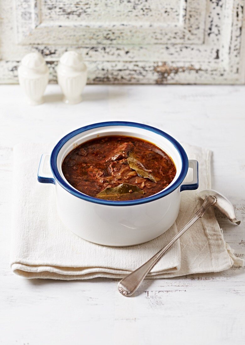 Pot of braised beef in onion sauce