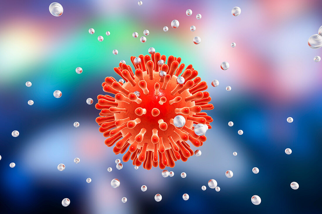 Destruction of HIV by nanoparticles, illustration